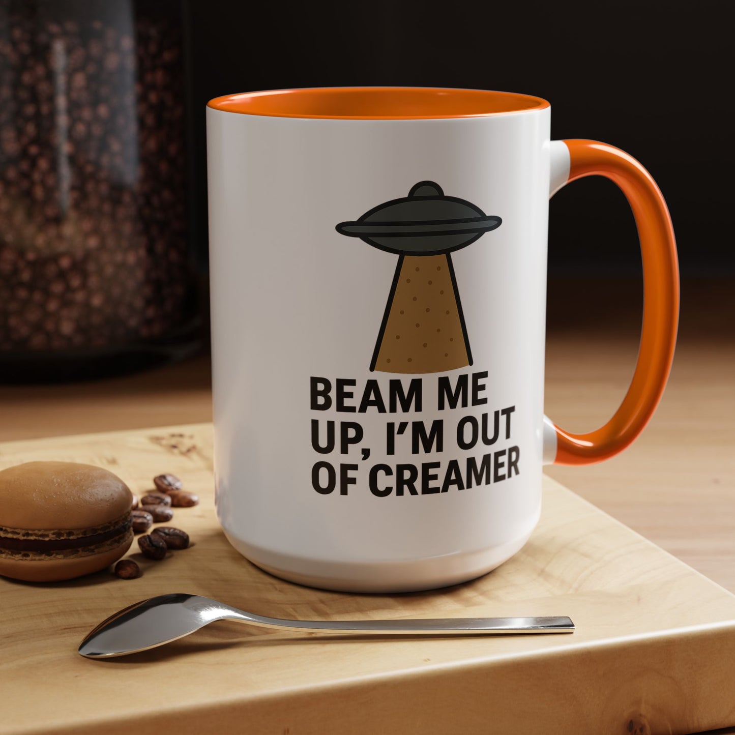 Funny Space-Themed Coffee Mug, Humorous Gift for Coffee Lovers, Out of Creamer, Alien Design, Quirky Kitchenware