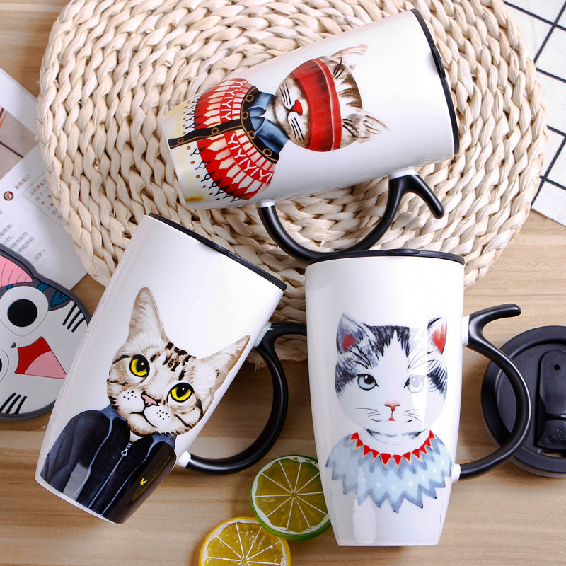 Cartoon Cat with Tail Handle Ceramic mug