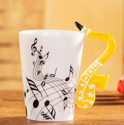 Music Notes with Instrument Handle ceramic mug porcelain cup - Mug World