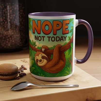 Sloth Nope Not Today-Themed Coffee Mug, Humorous Accent Mug for Animal Lovers, Perfect for Birthdays