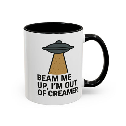 Funny Space-Themed Coffee Mug, Humorous Gift for Coffee Lovers, Out of Creamer, Alien Design, Quirky Kitchenware
