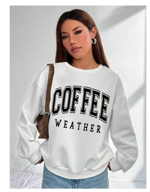 Coffee Weather Women Basic Casual Pullover