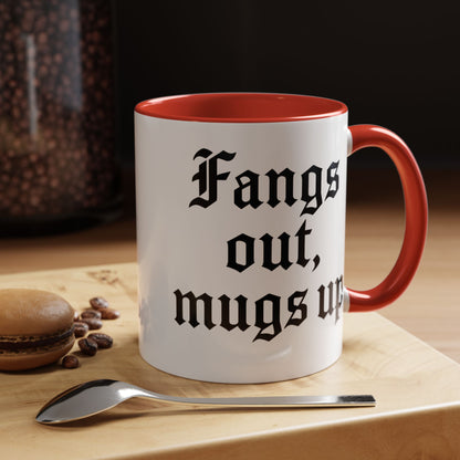 Gothic Coffee Mug, Fangs Out Mugs Up, Spooky Gift, Halloween Coffee Cup, Black Accent Ceramic Mug, Unique Drinkware