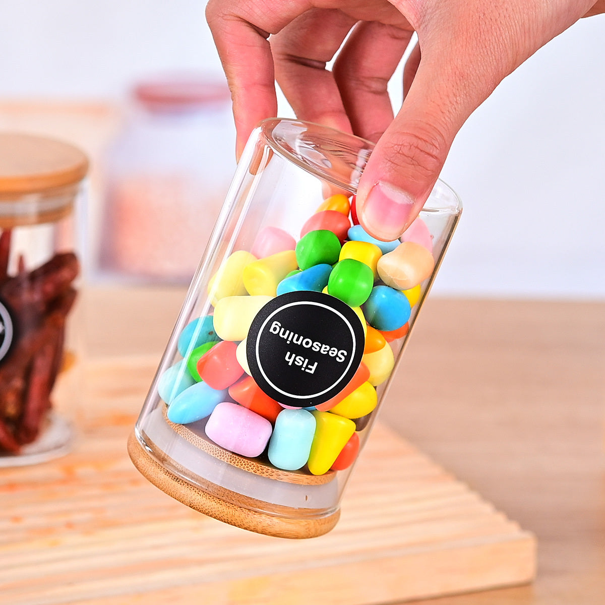 12 Pcs Round Spice Jars With Bamboo Lids And Stickers, Glass Storage Jars, Candy Jars, Coffee Jars, Salt Jars, Pepper Jars, Tea Jars