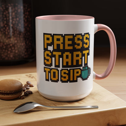 Gamer Coffee Mug, Press Start To Sip, Video Game Gift, Fun Kitchenware, Gaming Decor, Retro Style Mug