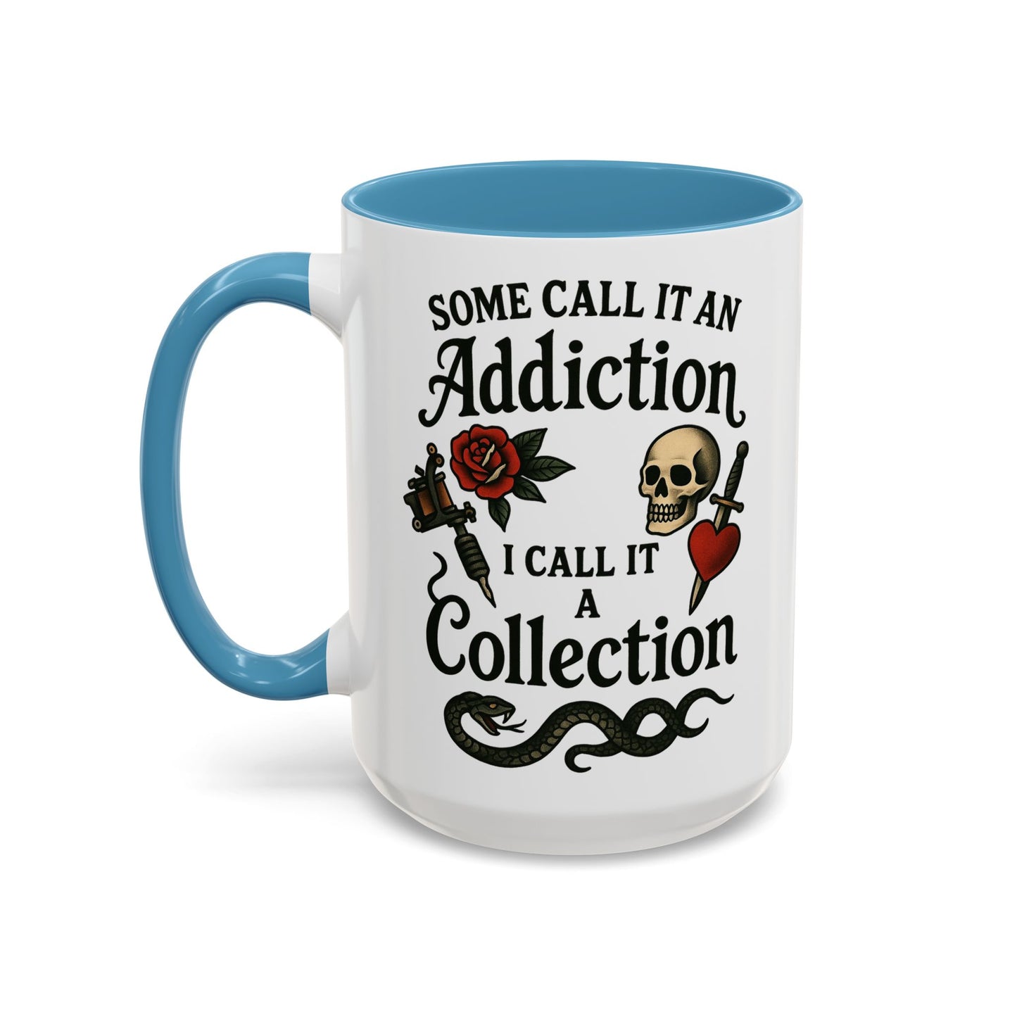Tattoo Addiction Coffee Mug - Unique Gift, Skulls & Roses Design, Perfect for Collectors, Gothic Decor