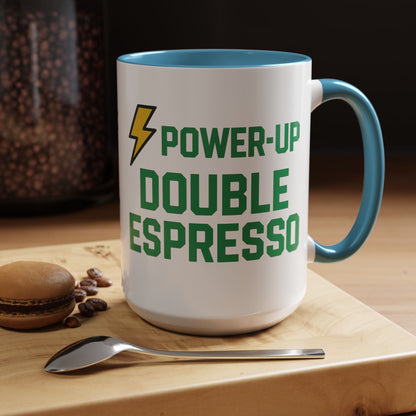 Power-Up Double Espresso Coffee Mug | Energizing Drinkware for Coffee Lovers, Gift for Baristas, Morning Motivation, Kitchen Decor