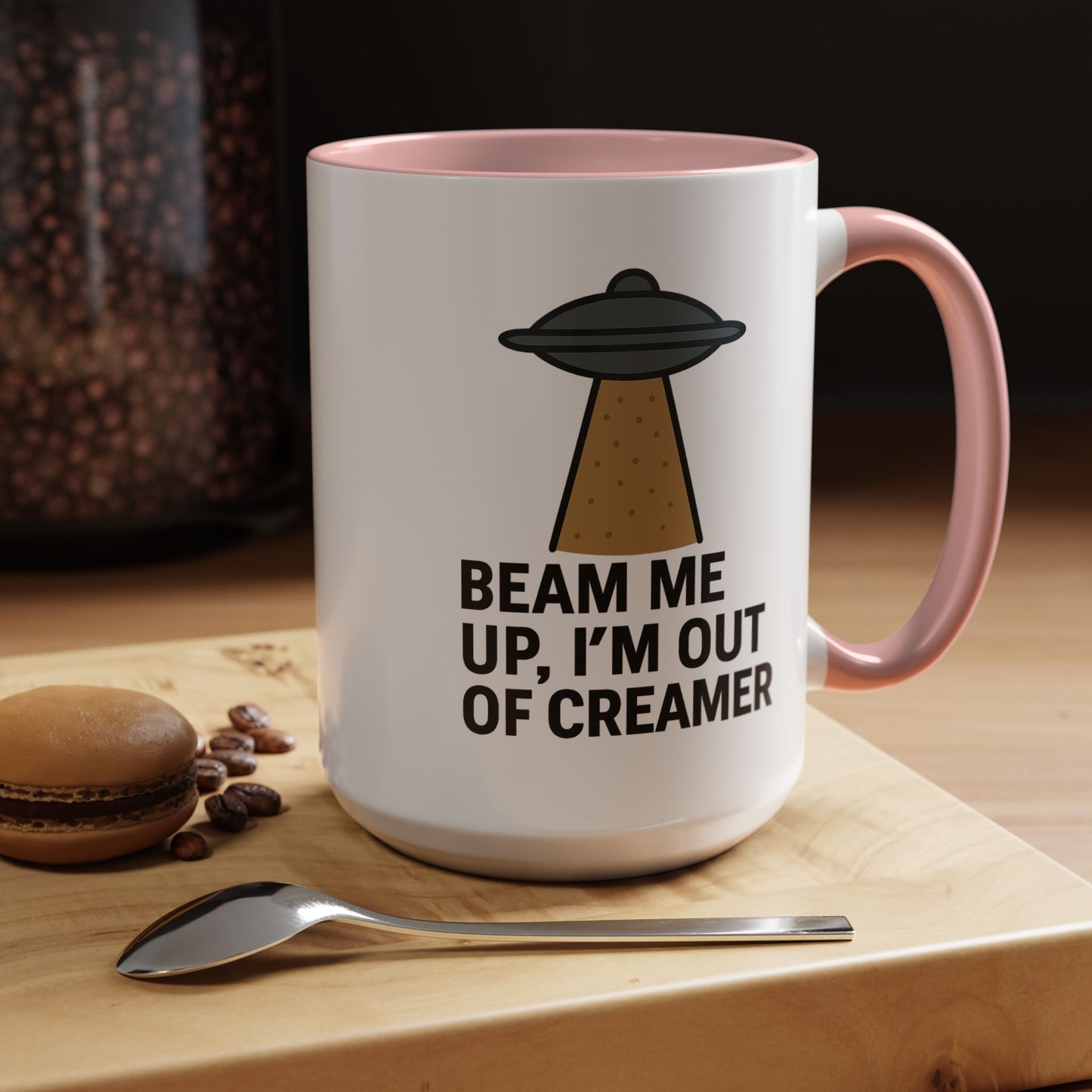 Funny Space-Themed Coffee Mug, Humorous Gift for Coffee Lovers, Out of Creamer, Alien Design, Quirky Kitchenware