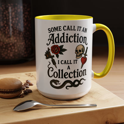 Tattoo Addiction Coffee Mug - Unique Gift, Skulls & Roses Design, Perfect for Collectors, Gothic Decor