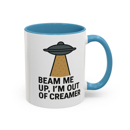 Funny Space-Themed Coffee Mug, Humorous Gift for Coffee Lovers, Out of Creamer, Alien Design, Quirky Kitchenware
