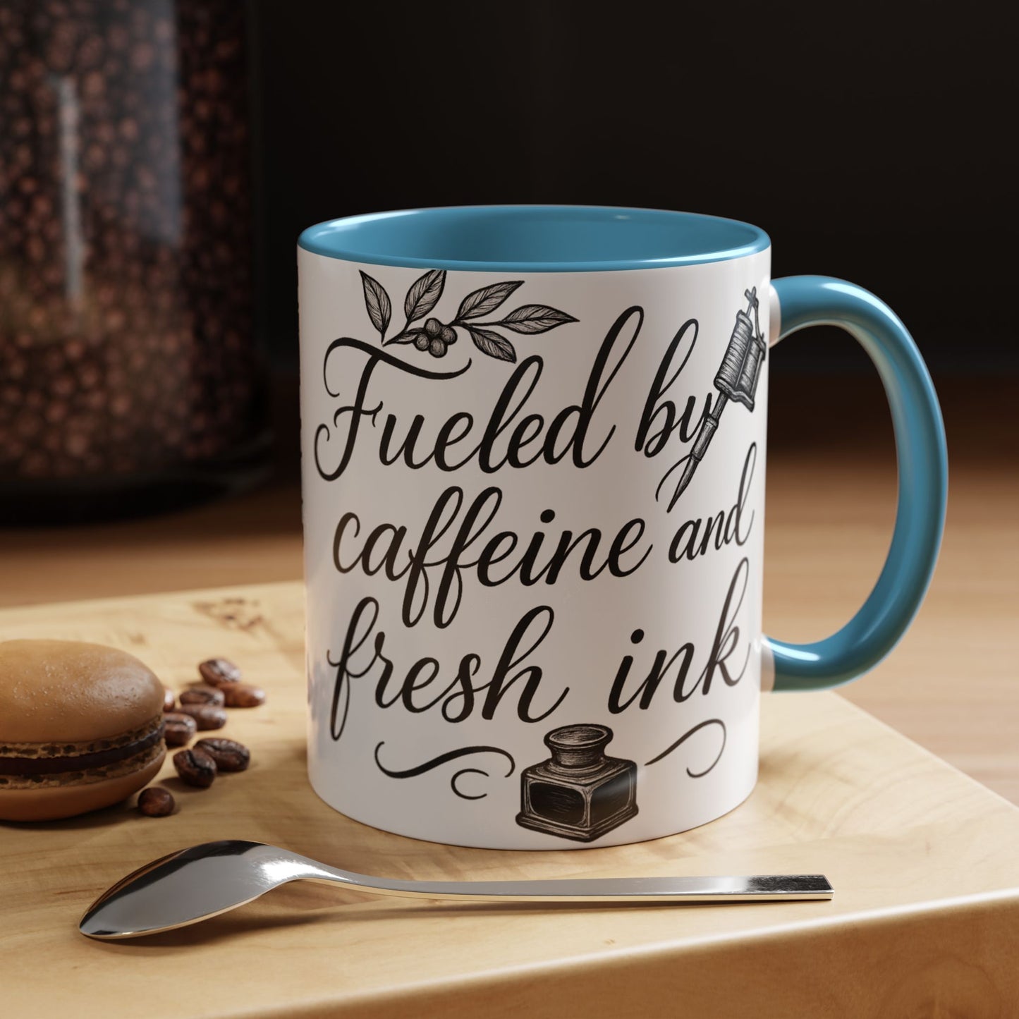Fueled by Caffeine and Fresh Ink - Gift for Tattoo Enthusiast and Artist, 11oz & 15oz