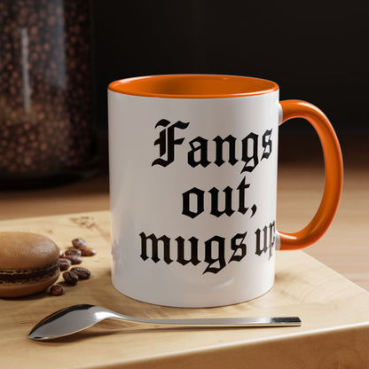 Gothic Coffee Mug, Fangs Out Mugs Up, Spooky Gift, Halloween Coffee Cup, Black Accent Ceramic Mug, Unique Drinkware