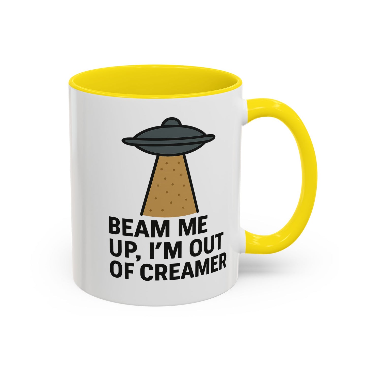 Funny Space-Themed Coffee Mug, Humorous Gift for Coffee Lovers, Out of Creamer, Alien Design, Quirky Kitchenware