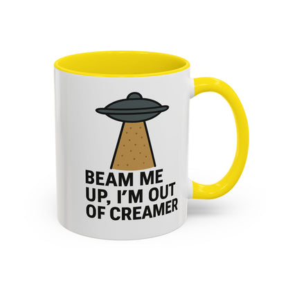 Funny Space-Themed Coffee Mug, Humorous Gift for Coffee Lovers, Out of Creamer, Alien Design, Quirky Kitchenware