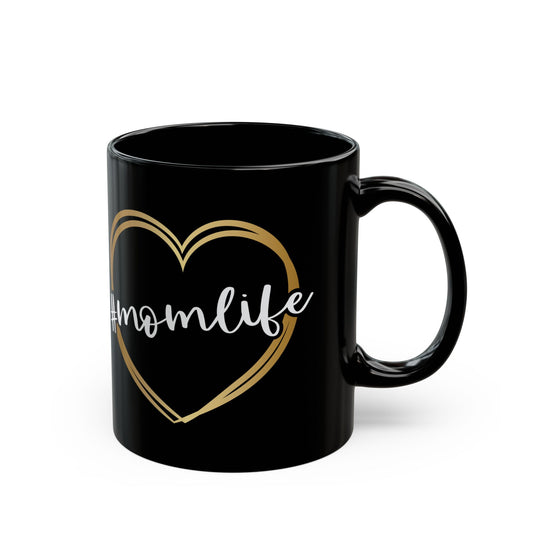 Mom Life Heart Black 11 oz Coffee Mug - Great gift for the coffee lover