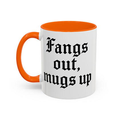 Gothic Coffee Mug, Fangs Out Mugs Up, Spooky Gift, Halloween Coffee Cup, Black Accent Ceramic Mug, Unique Drinkware