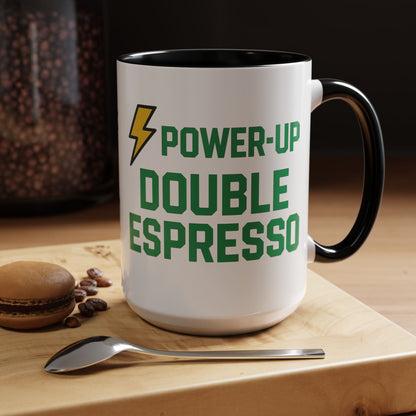 Power-Up Double Espresso Coffee Mug | Energizing Drinkware for Coffee Lovers, Gift for Baristas, Morning Motivation, Kitchen Decor