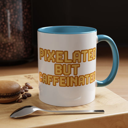 Pixelated Caffeinated Coffee Mug | Gamer Gift, Cute Coffee Cup, Retro Style Mug, Unique Gift for Him/Her, Home Office Decor