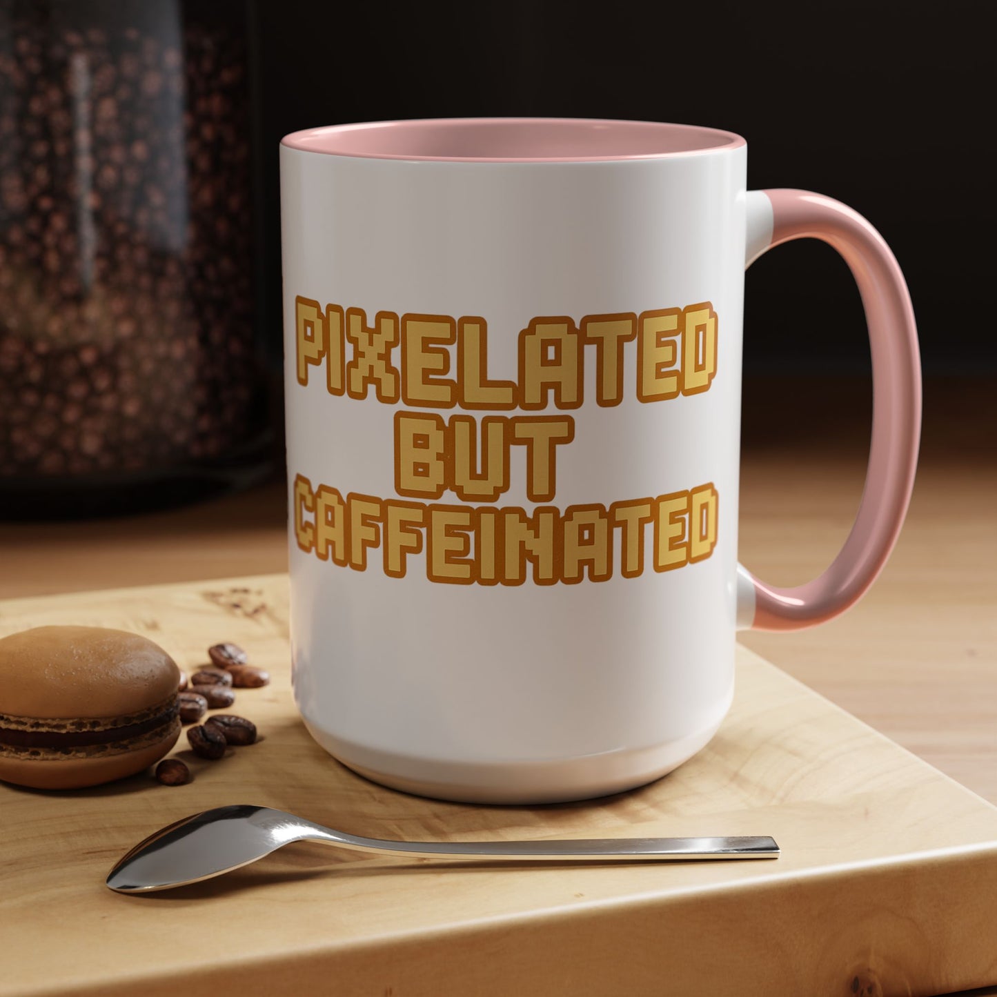 Pixelated Caffeinated Coffee Mug | Gamer Gift, Cute Coffee Cup, Retro Style Mug, Unique Gift for Him/Her, Home Office Decor