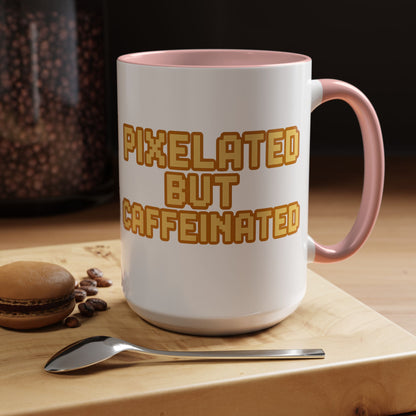 Pixelated Caffeinated Coffee Mug | Gamer Gift, Cute Coffee Cup, Retro Style Mug, Unique Gift for Him/Her, Home Office Decor