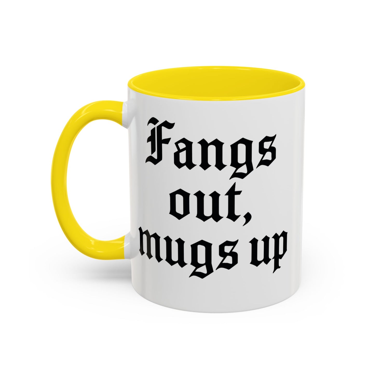 Gothic Coffee Mug, Fangs Out Mugs Up, Spooky Gift, Halloween Coffee Cup, Black Accent Ceramic Mug, Unique Drinkware