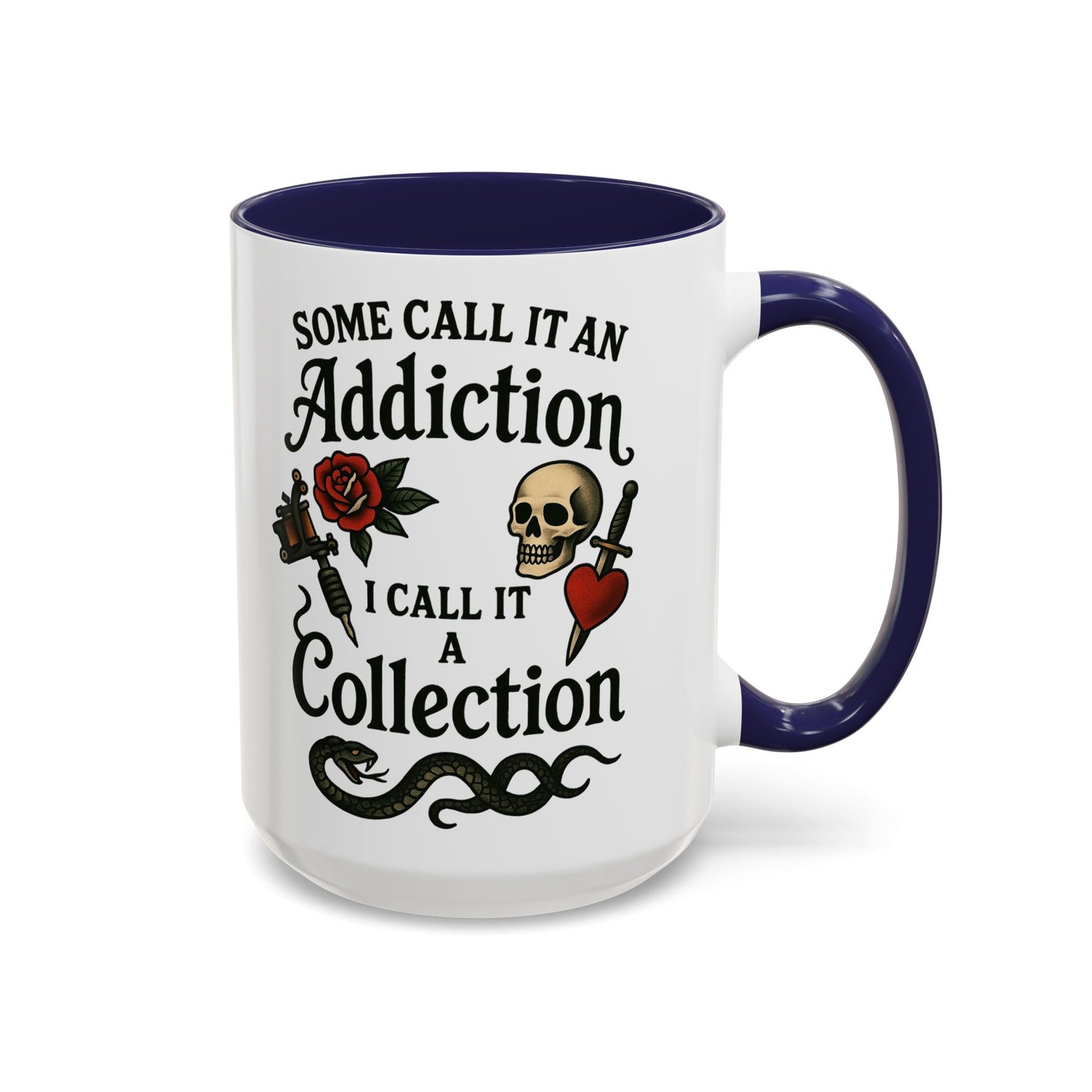 Tattoo Addiction Coffee Mug - Unique Gift, Skulls & Roses Design, Perfect for Collectors, Gothic Decor