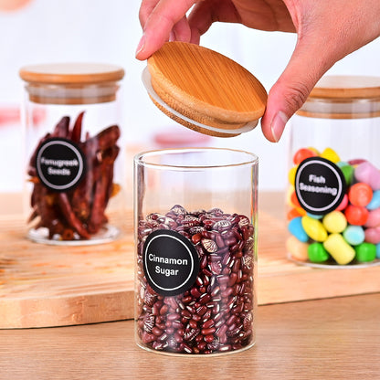 12 Pcs Round Spice Jars With Bamboo Lids And Stickers, Glass Storage Jars, Candy Jars, Coffee Jars, Salt Jars, Pepper Jars, Tea Jars