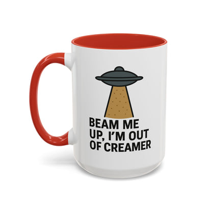 Funny Space-Themed Coffee Mug, Humorous Gift for Coffee Lovers, Out of Creamer, Alien Design, Quirky Kitchenware