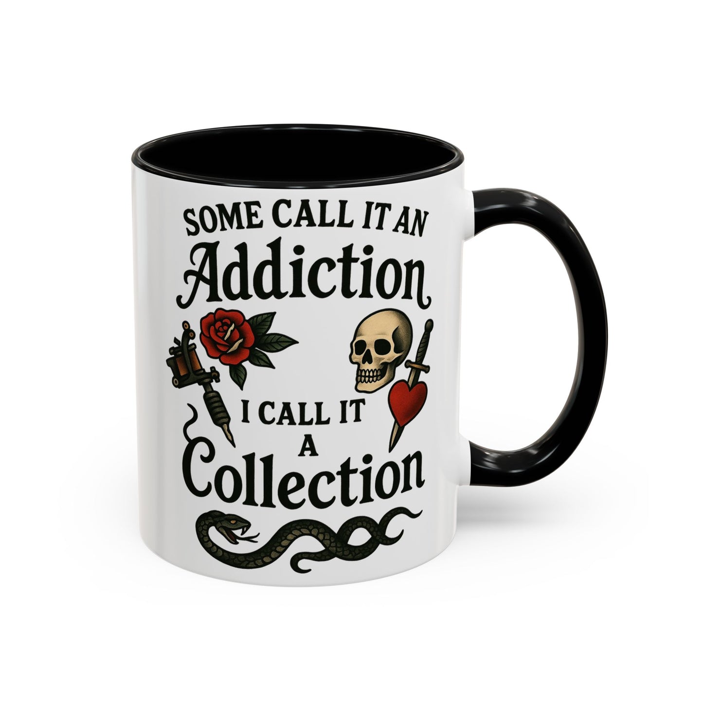 Tattoo Addiction Coffee Mug - Unique Gift, Skulls & Roses Design, Perfect for Collectors, Gothic Decor