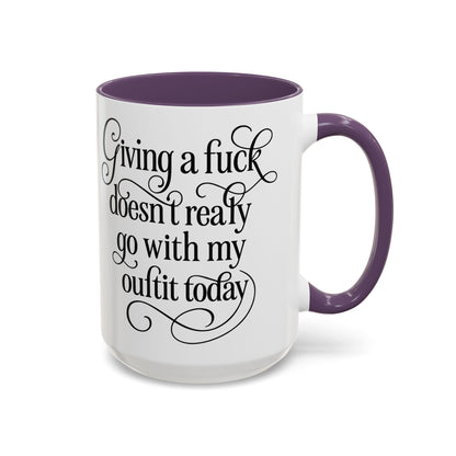 Sassy Coffee Mug, Giving a Fuck Doesn't Really go with my Outfit - Funny Mug, Black Accented Mug, Gift for Her