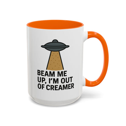 Funny Space-Themed Coffee Mug, Humorous Gift for Coffee Lovers, Out of Creamer, Alien Design, Quirky Kitchenware