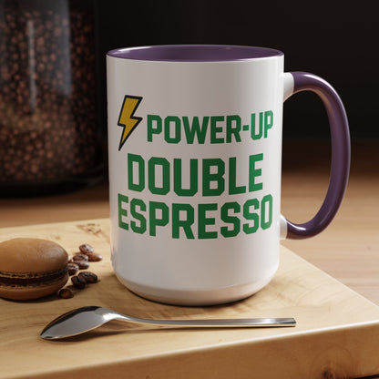 Power-Up Double Espresso Coffee Mug | Energizing Drinkware for Coffee Lovers, Gift for Baristas, Morning Motivation, Kitchen Decor