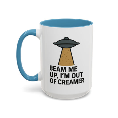 Funny Space-Themed Coffee Mug, Humorous Gift for Coffee Lovers, Out of Creamer, Alien Design, Quirky Kitchenware