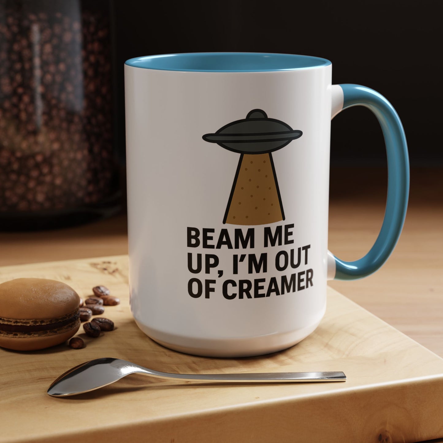 Funny Space-Themed Coffee Mug, Humorous Gift for Coffee Lovers, Out of Creamer, Alien Design, Quirky Kitchenware