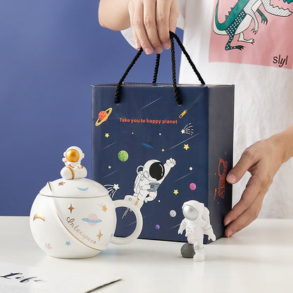 Astronaut Planetary Ceramic Mug with Lid and Spoon