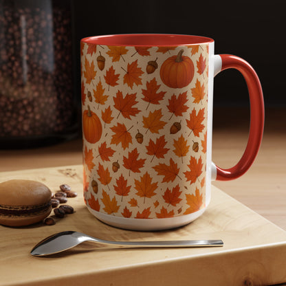 Autumn Leaves Coffee Mug, Pumpkin Mug, Fall Decor, Seasonal Gift, Nature Lover Mug, Cozy Kitchenware