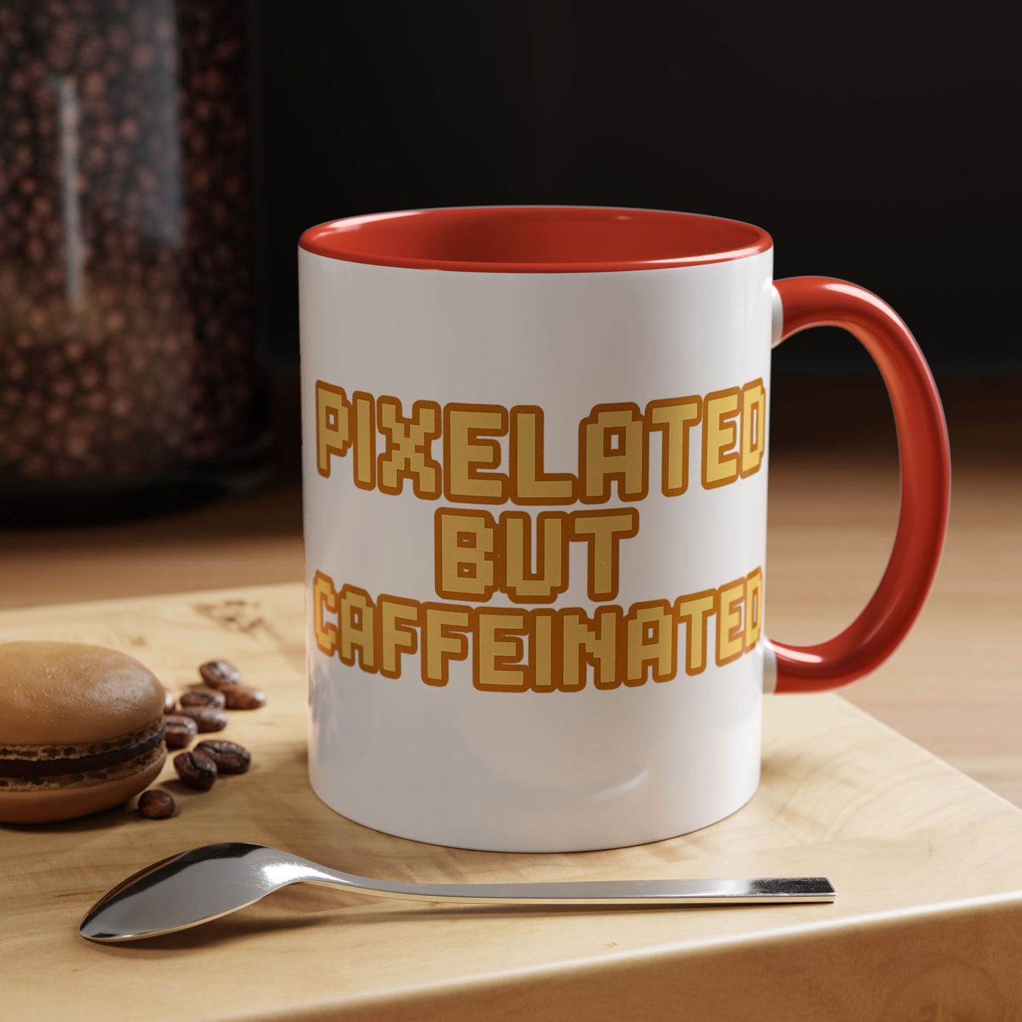 Pixelated Caffeinated Coffee Mug | Gamer Gift, Cute Coffee Cup, Retro Style Mug, Unique Gift for Him/Her, Home Office Decor