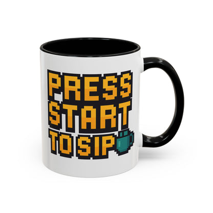 Gamer Coffee Mug, Press Start To Sip, Video Game Gift, Fun Kitchenware, Gaming Decor, Retro Style Mug