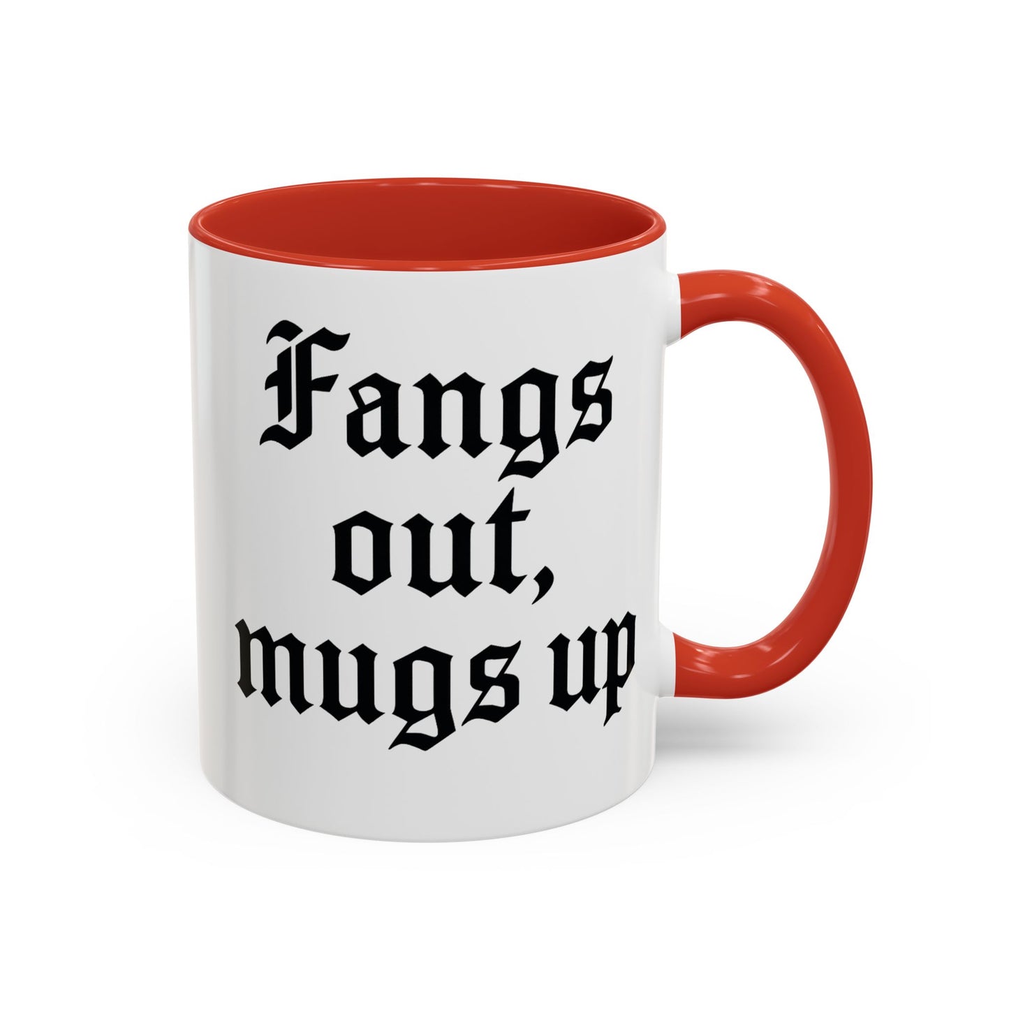 Gothic Coffee Mug, Fangs Out Mugs Up, Spooky Gift, Halloween Coffee Cup, Black Accent Ceramic Mug, Unique Drinkware