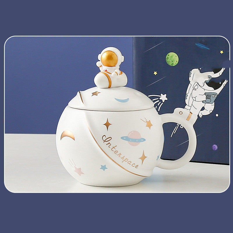 Astronaut Planetary Ceramic Mug with Lid and Spoon